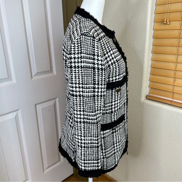 Zara Blogger Black White Textured Tweed Long Blazer. - Picture 12 of 13